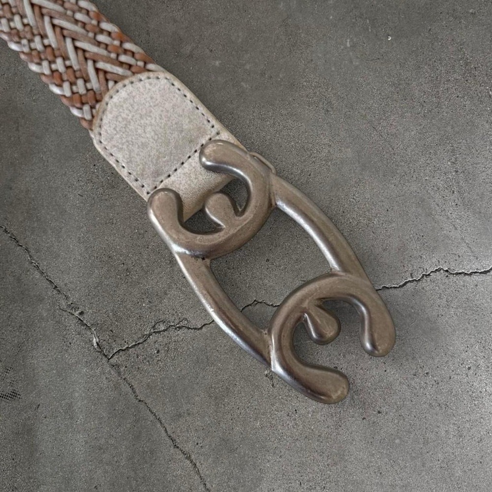 Vintage Linea Pelle Woven Leather Statement Buckle Belt